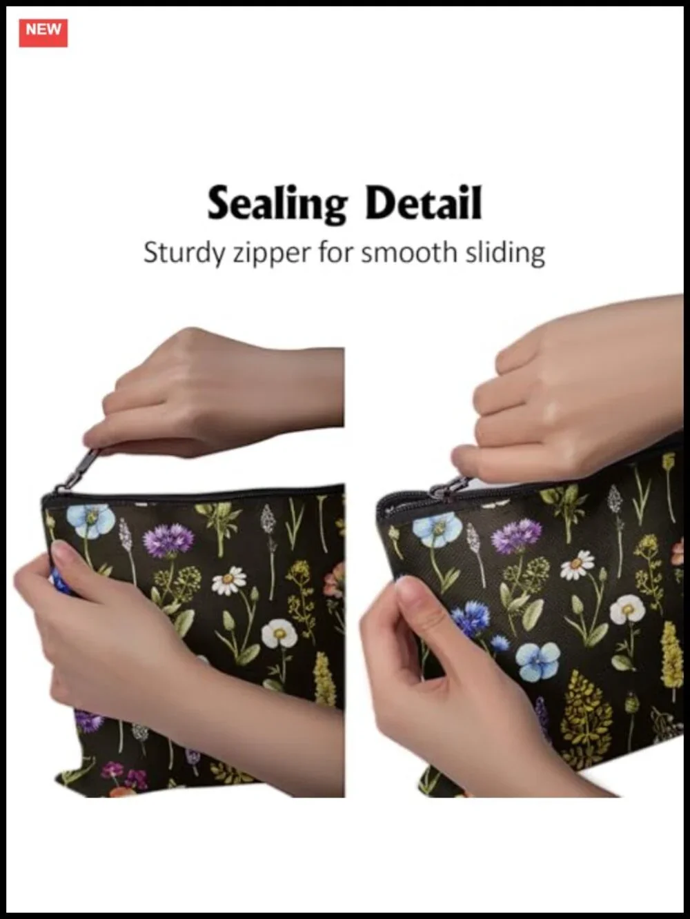Large Floral Linen Cosmetic Bag Travel Toiletry Organizer with Zipper
